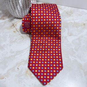NWOT Holland & Sherry London Men's Silk Polkadot Tie Red/Blue/Gold 3 1/2" x 60"‎